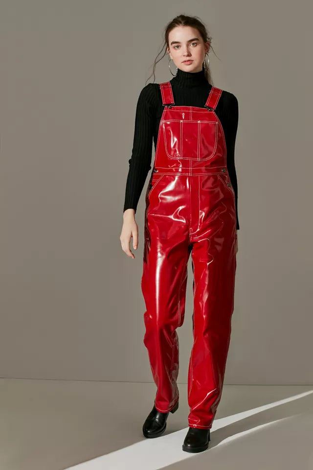 Vinyl Overalls, Dungarees, Jumpsuit, Romper, Playsuit , PVC, Leather , Shortall, Pinafore Dress- Black, Red Outdoor Workwear Overalls