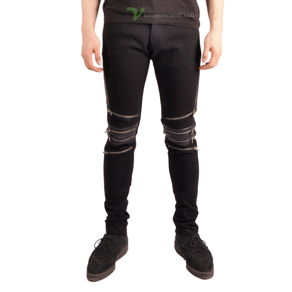 Gothic Moto Biker Jeans Skinny Zipper Punk Goth Vegi Leather Unisex Pants