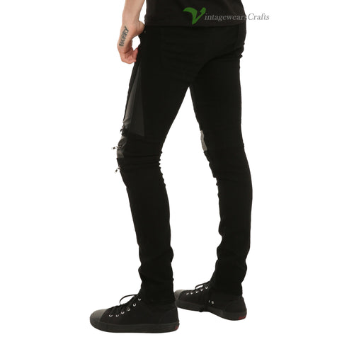 Gothic Moto Biker Jeans Skinny Zipper Punk Goth Vegi Leather Unisex Pants