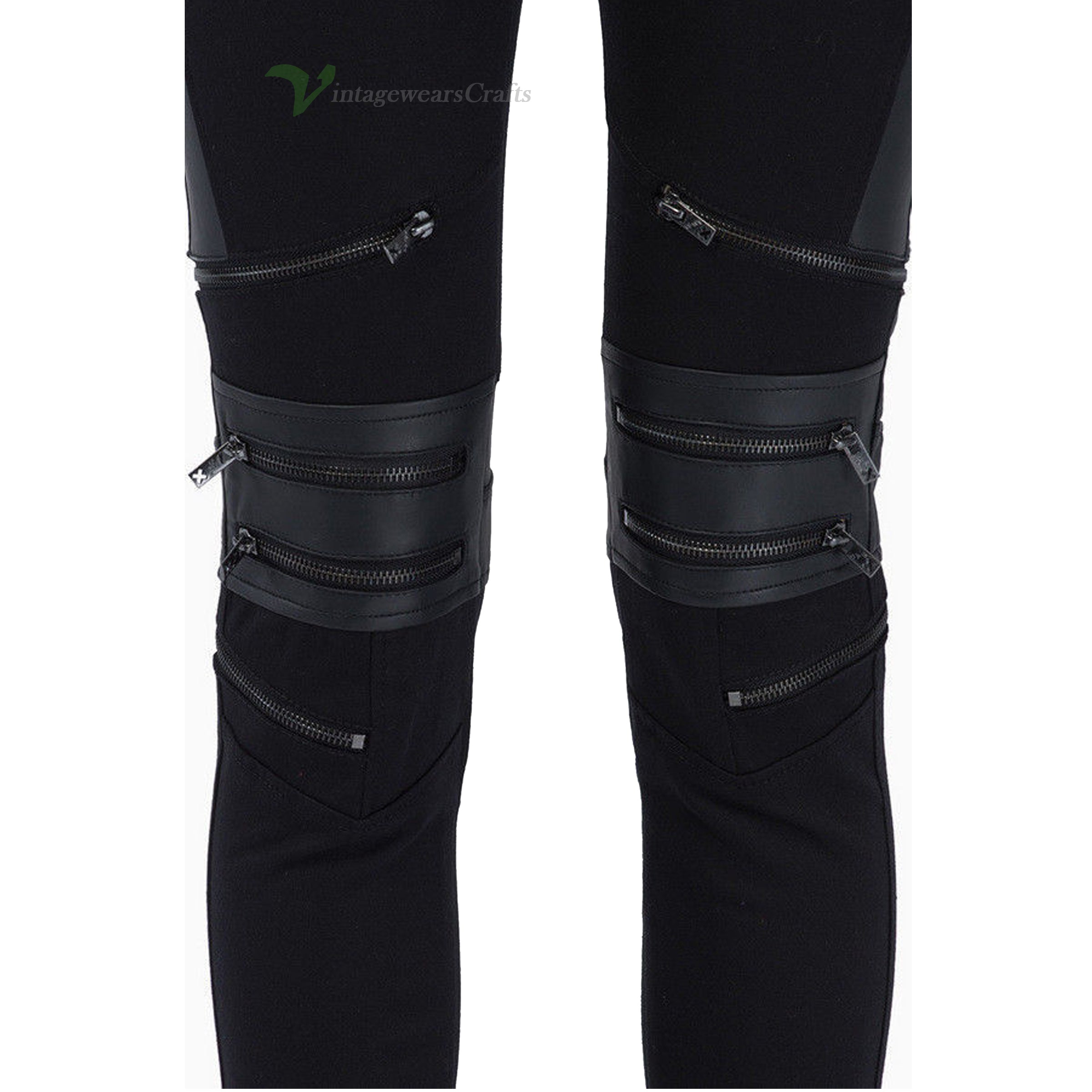 Gothic Moto Biker Jeans Skinny Zipper Punk Goth Vegi Leather Unisex Pants