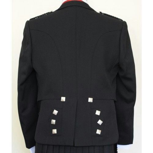 Men's Black Scottish Prince Charlie Kilt Jacket With Waistcoat/Vest - Sizes 36"- 54"