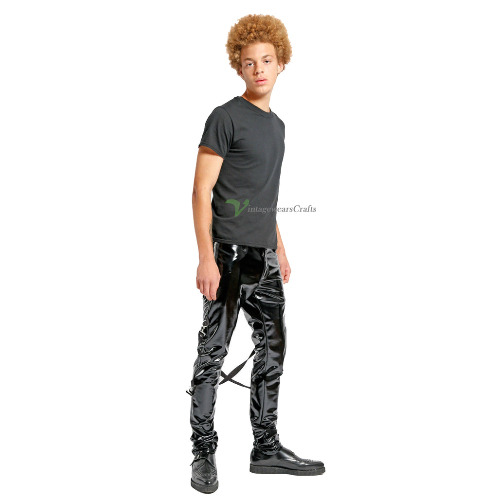 Skinny Jeans Gothic Supreme Chaos Vinyl Punk Rebel Fetish EMO Pants Straps