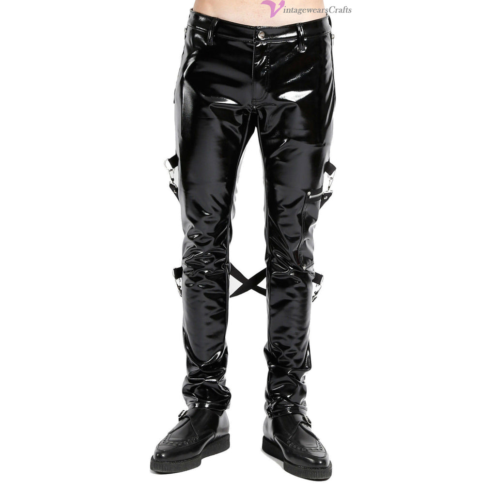 Skinny Jeans Gothic Supreme Chaos Vinyl Punk Rebel Fetish EMO Pants Straps