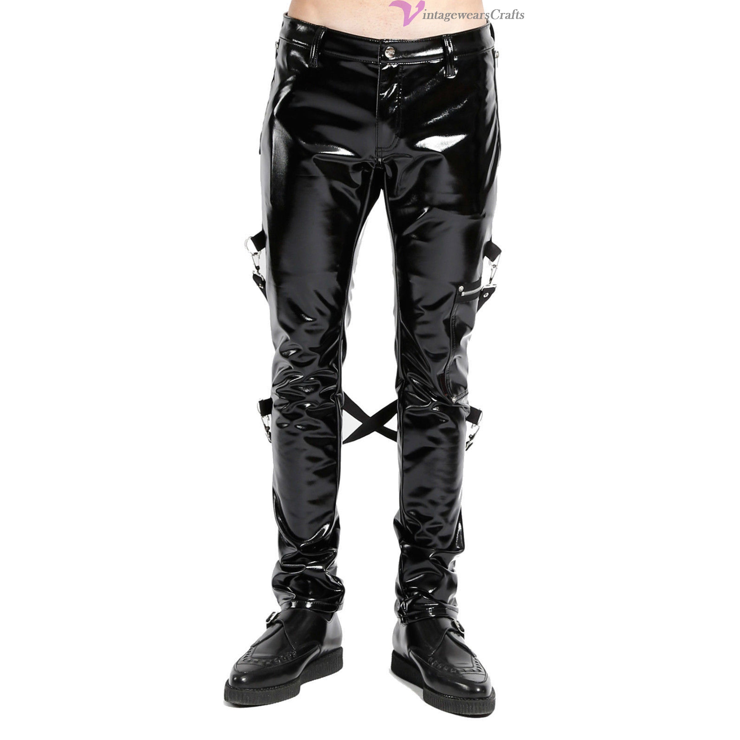 Skinny Jeans Gothic Supreme Chaos Vinyl Punk Rebel Fetish EMO Pants Straps