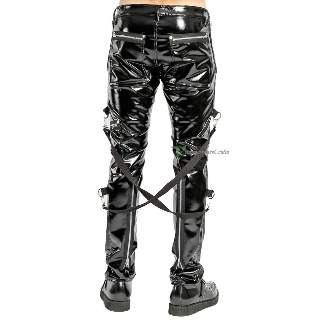 Skinny Jeans Gothic Supreme Chaos Vinyl Punk Rebel Fetish EMO Pants Straps