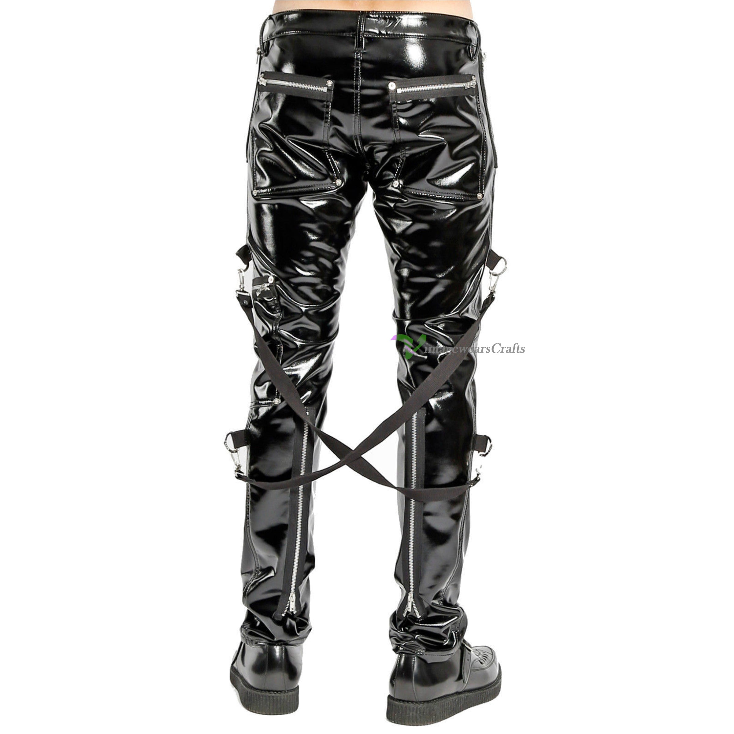 Skinny Jeans Gothic Supreme Chaos Vinyl Punk Rebel Fetish EMO Pants Straps