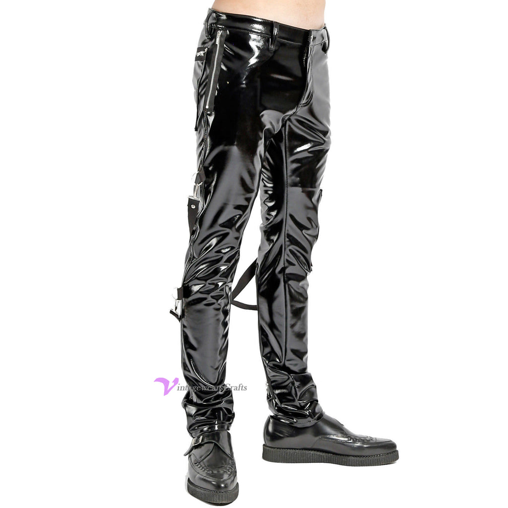 Skinny Jeans Gothic Supreme Chaos Vinyl Punk Rebel Fetish EMO Pants Straps