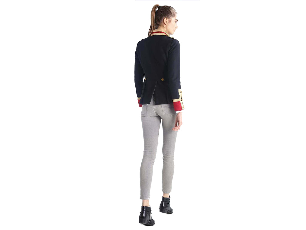 Ladies Black and Red Wool Military Commander Officer Hussar Gothic Blazer Banned Admiral Army Jacket