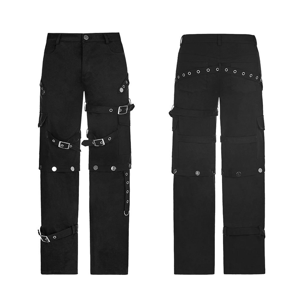 Men Gothic Bondage Pant Rock Hard Loose Punk Pants Detachable Uniform Trousers