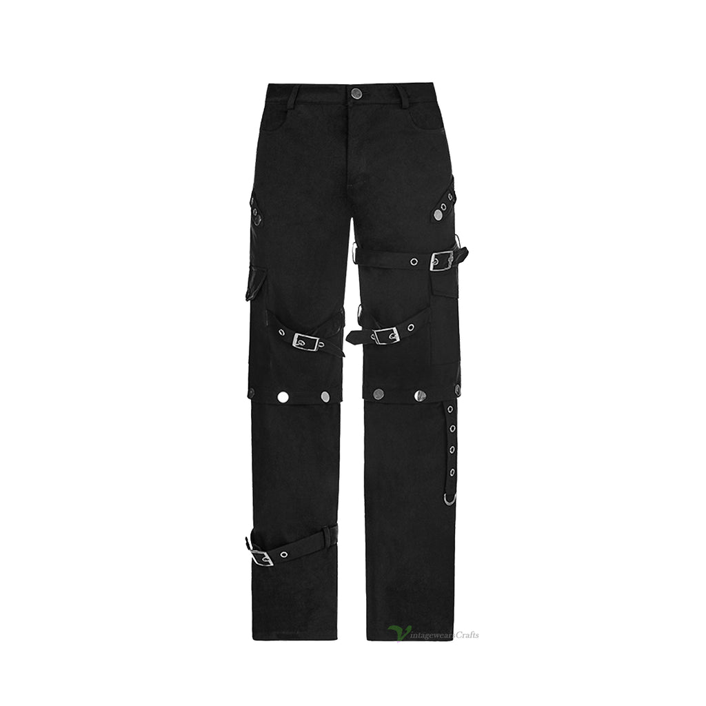 Men Gothic Bondage Pant Rock Hard Loose Punk Pants Detachable Uniform Trousers