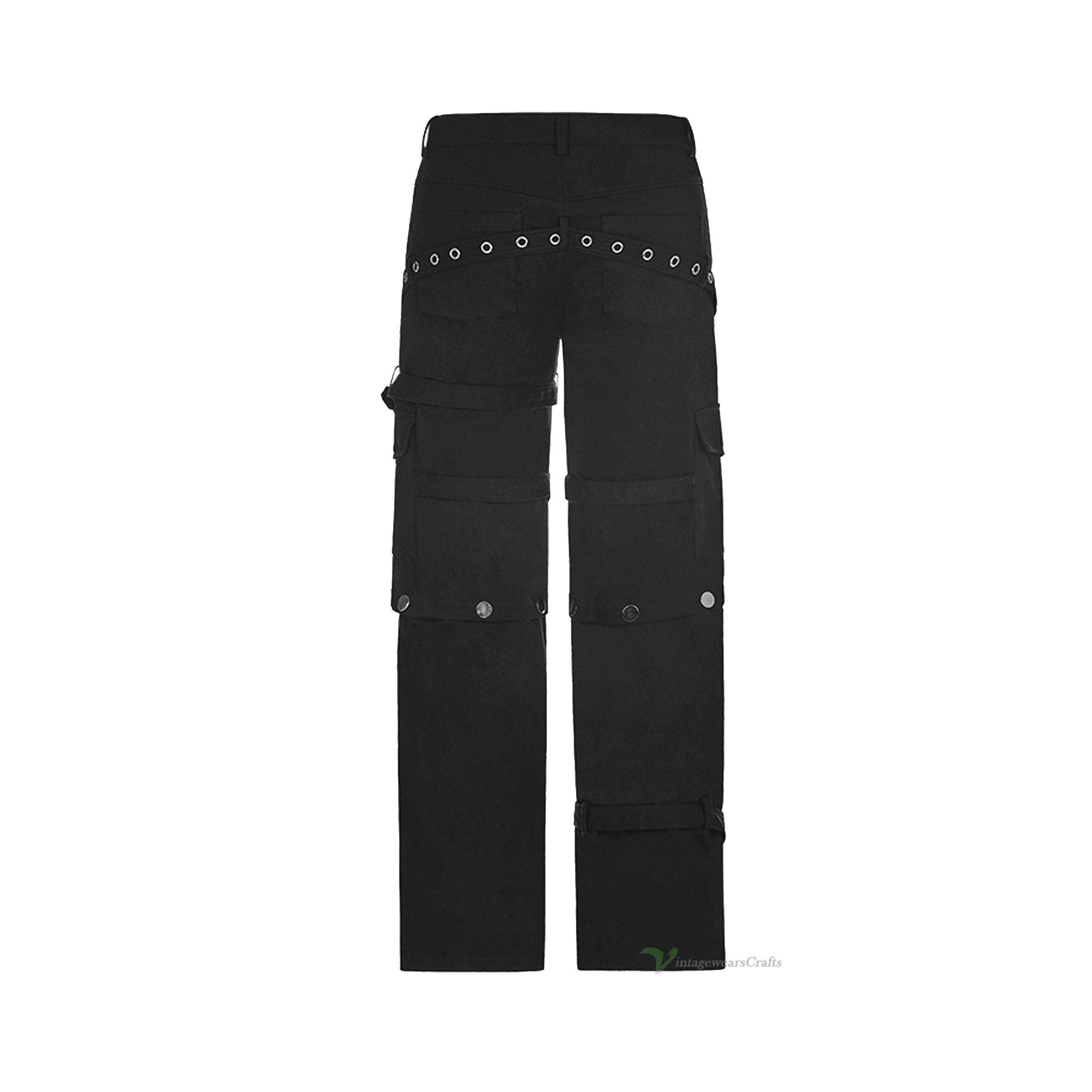 Men Gothic Bondage Pant Rock Hard Loose Punk Pants Detachable Uniform Trousers