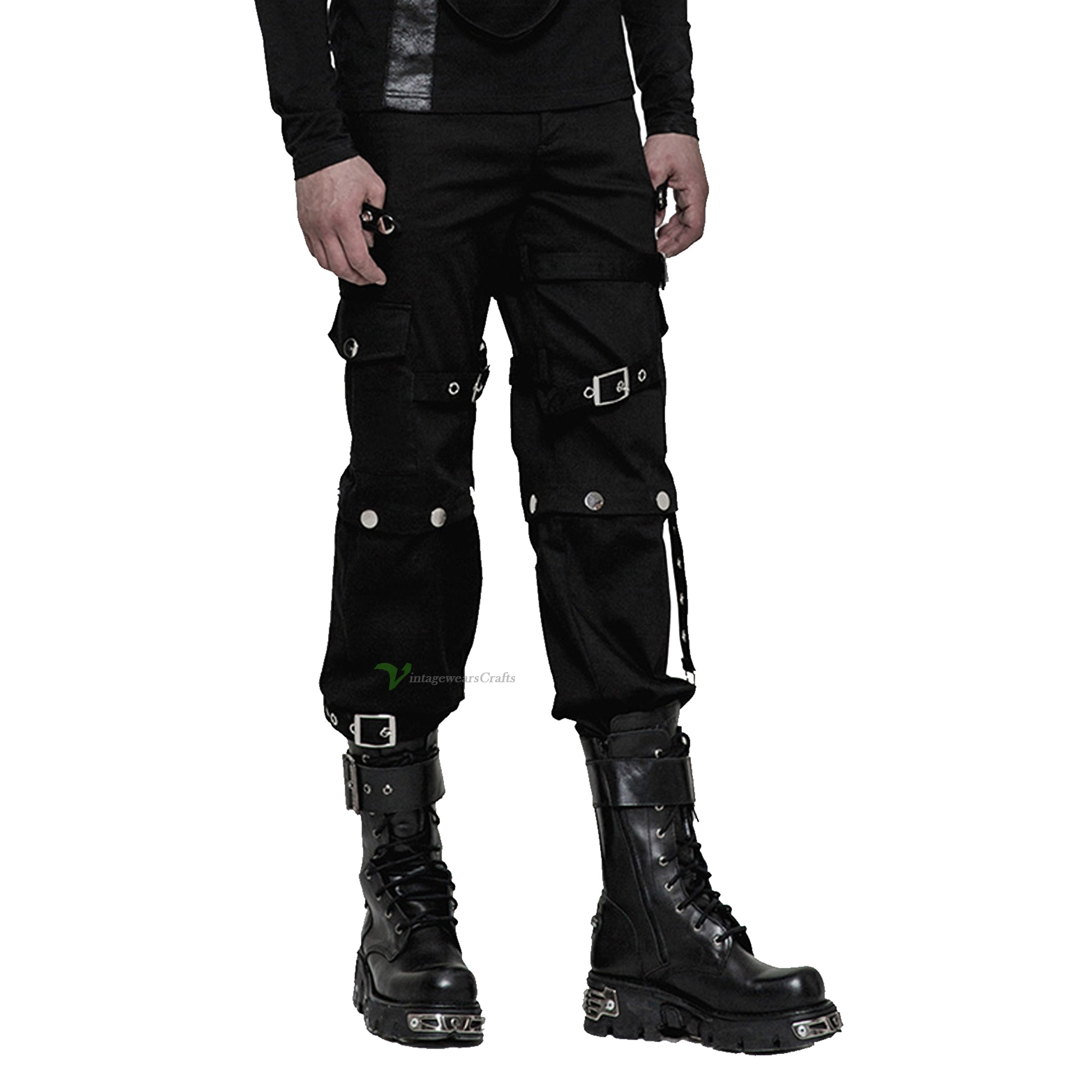 Men Gothic Bondage Pant Rock Hard Loose Punk Pants Detachable Uniform Trousers