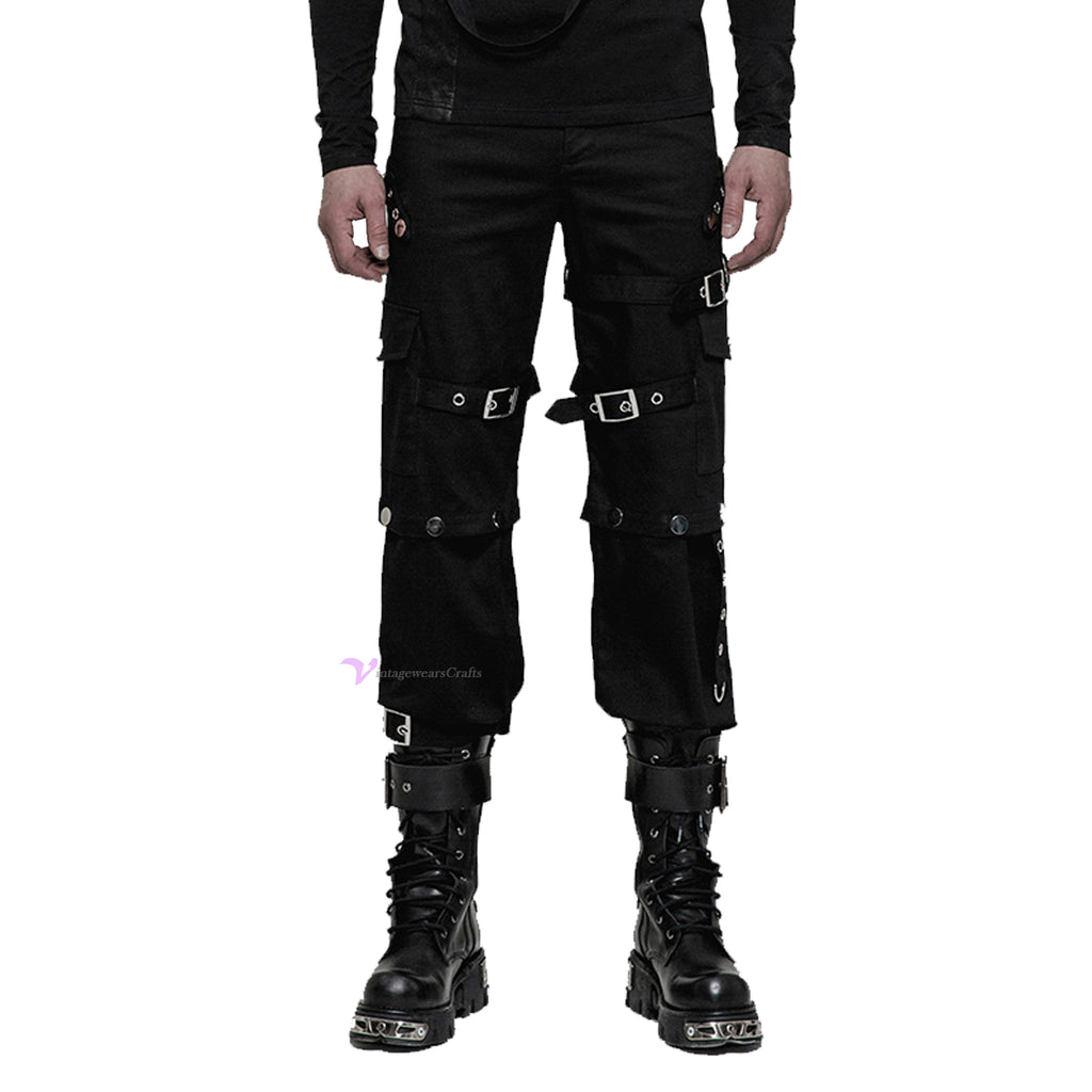 Men Gothic Bondage Pant Rock Hard Loose Punk Pants Detachable Uniform Trousers