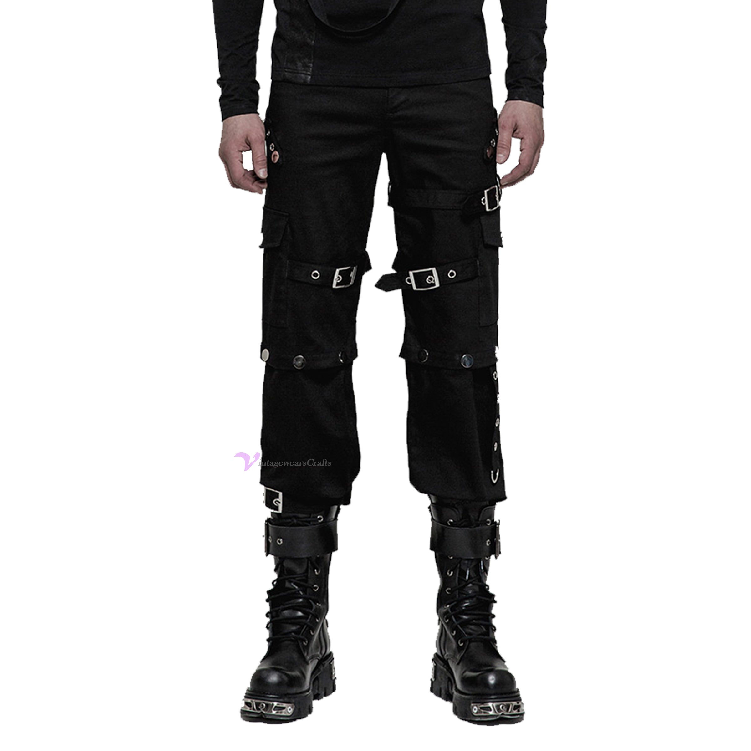 Men Gothic Bondage Pant Rock Hard Loose Punk Pants Detachable Uniform Trousers
