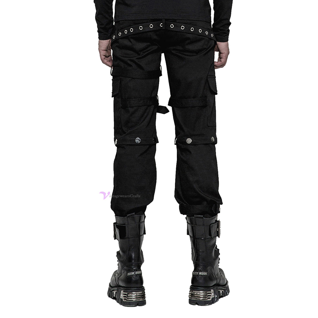 Men Gothic Bondage Pant Rock Hard Loose Punk Pants Detachable Uniform Trousers