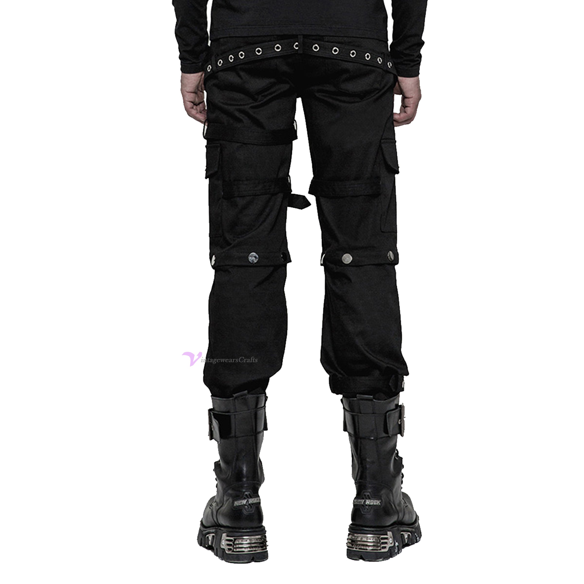 Men Gothic Bondage Pant Rock Hard Loose Punk Pants Detachable Uniform Trousers