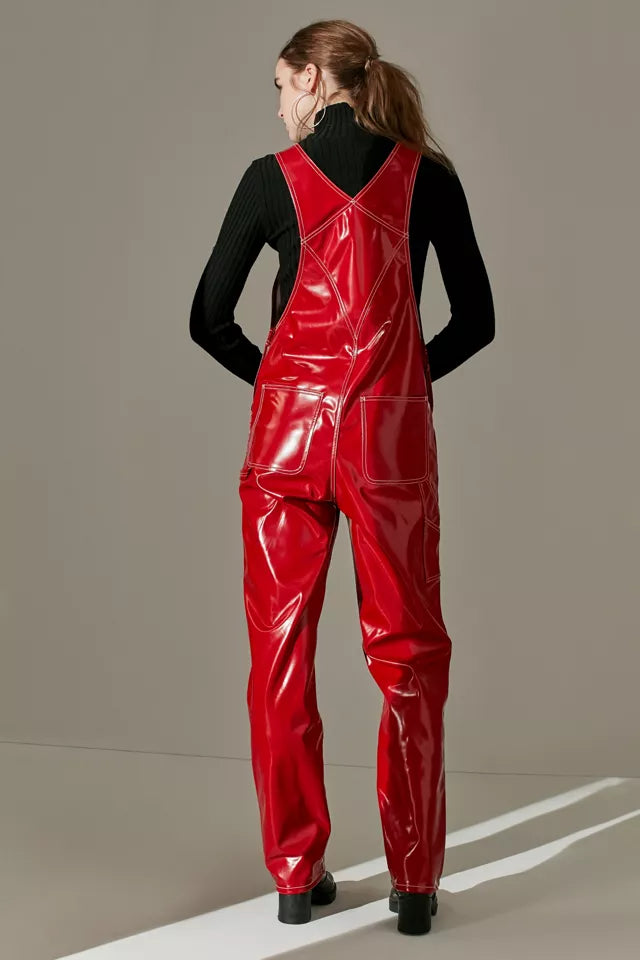 Vinyl Overalls, Dungarees, Jumpsuit, Romper, Playsuit , PVC, Leather , Shortall, Pinafore Dress- Black, Red Outdoor Workwear Overalls
