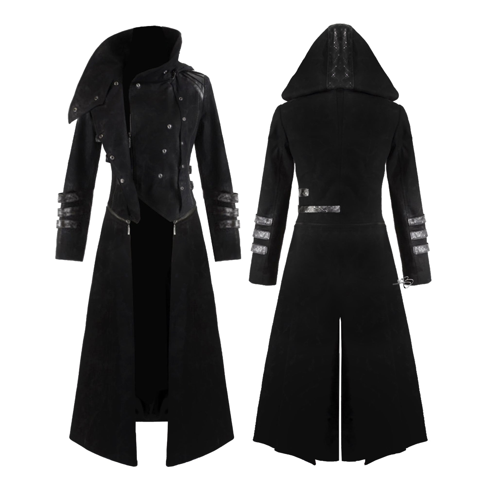Men New Steampunk Red Scorpion Coat Long Jacket Gothic Vampire Hooded Trench