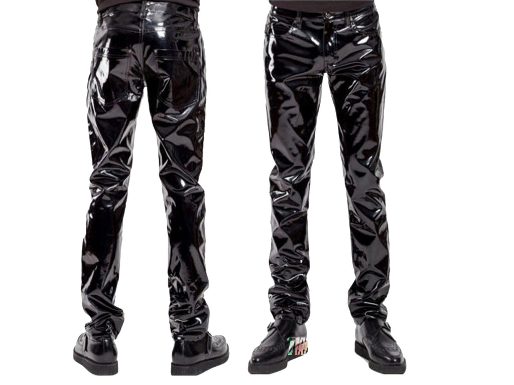 Men's Evil Gothic PVC Vinyl Gloss Rock Stage Rocker Skinny Jeans Pants