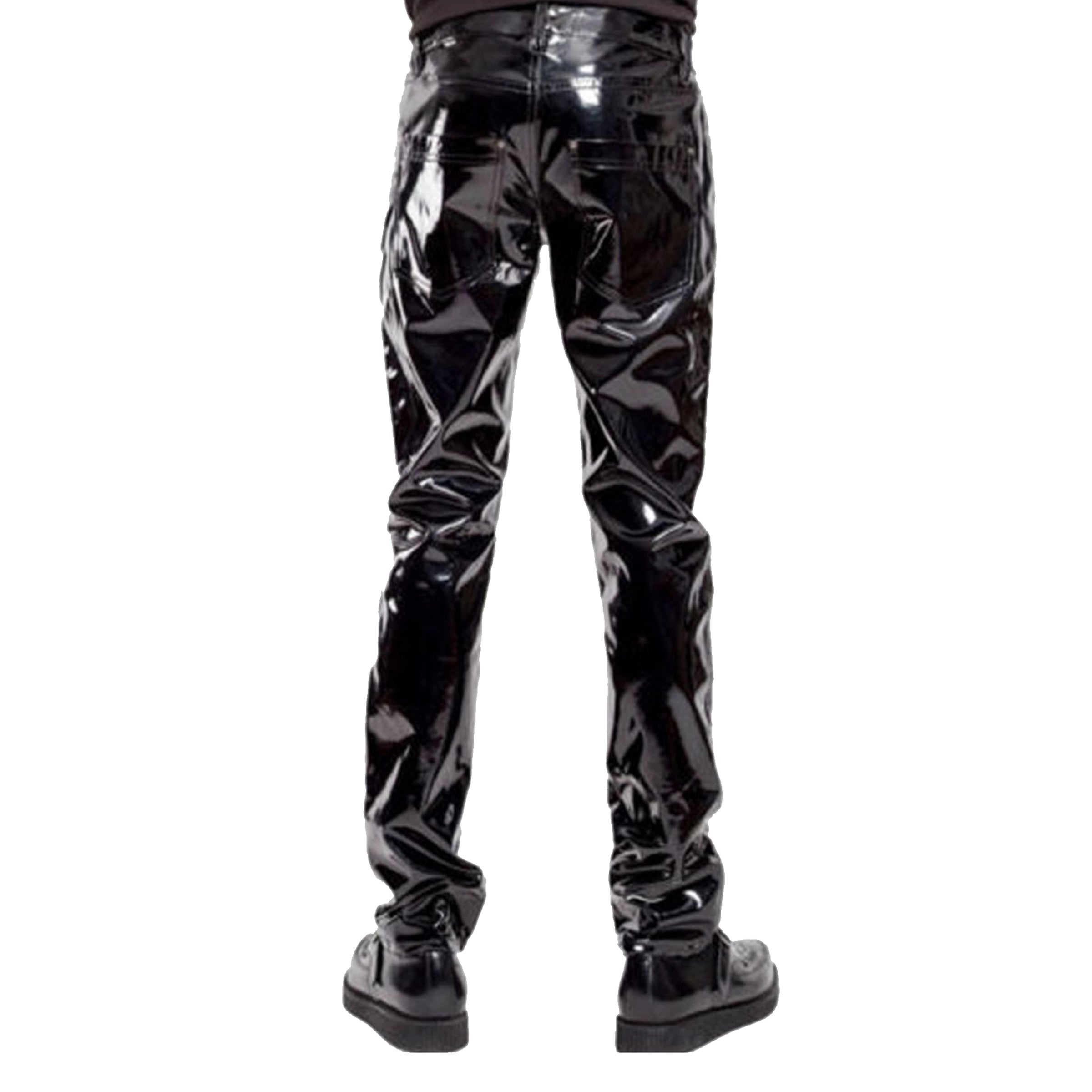 Men's Evil Gothic PVC Vinyl Gloss Rock Stage Rocker Skinny Jeans Pants