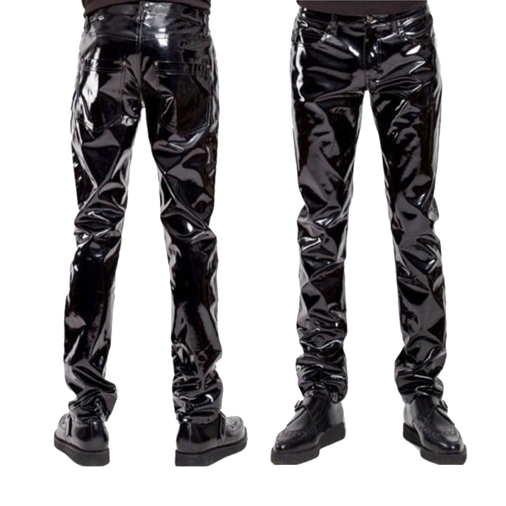 Men's Evil Gothic PVC Vinyl Gloss Rock Stage Rocker Skinny Jeans Pants
