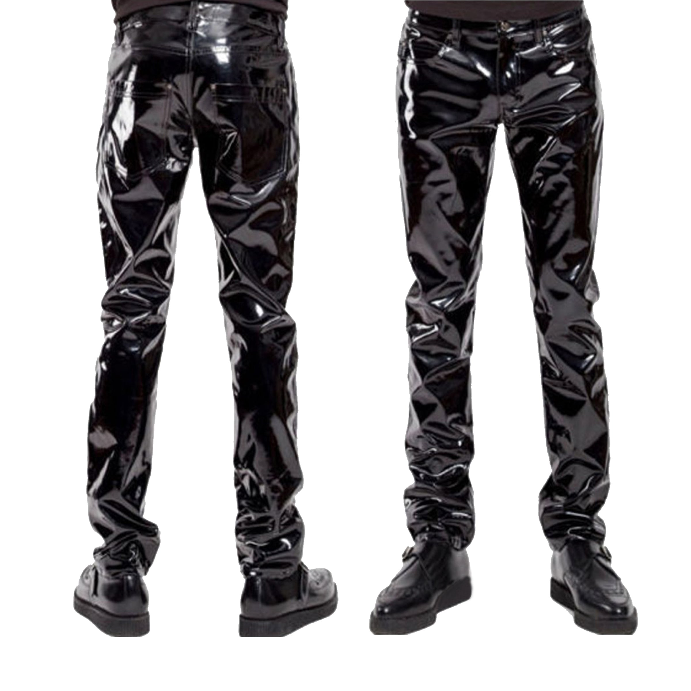 Men's Evil Gothic PVC Vinyl Gloss Rock Stage Rocker Skinny Jeans Pants