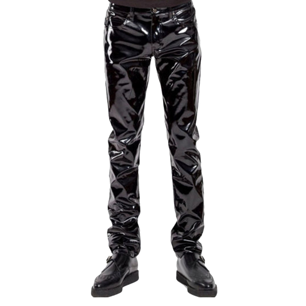 Men's Evil Gothic PVC Vinyl Gloss Rock Stage Rocker Skinny Jeans Pants