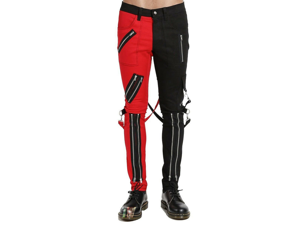 Men Gothic Bondage Gents Pant Red Black Cotton Pants Rock Hard Trouser Heavy Weight Pant EMO Fetish Pants