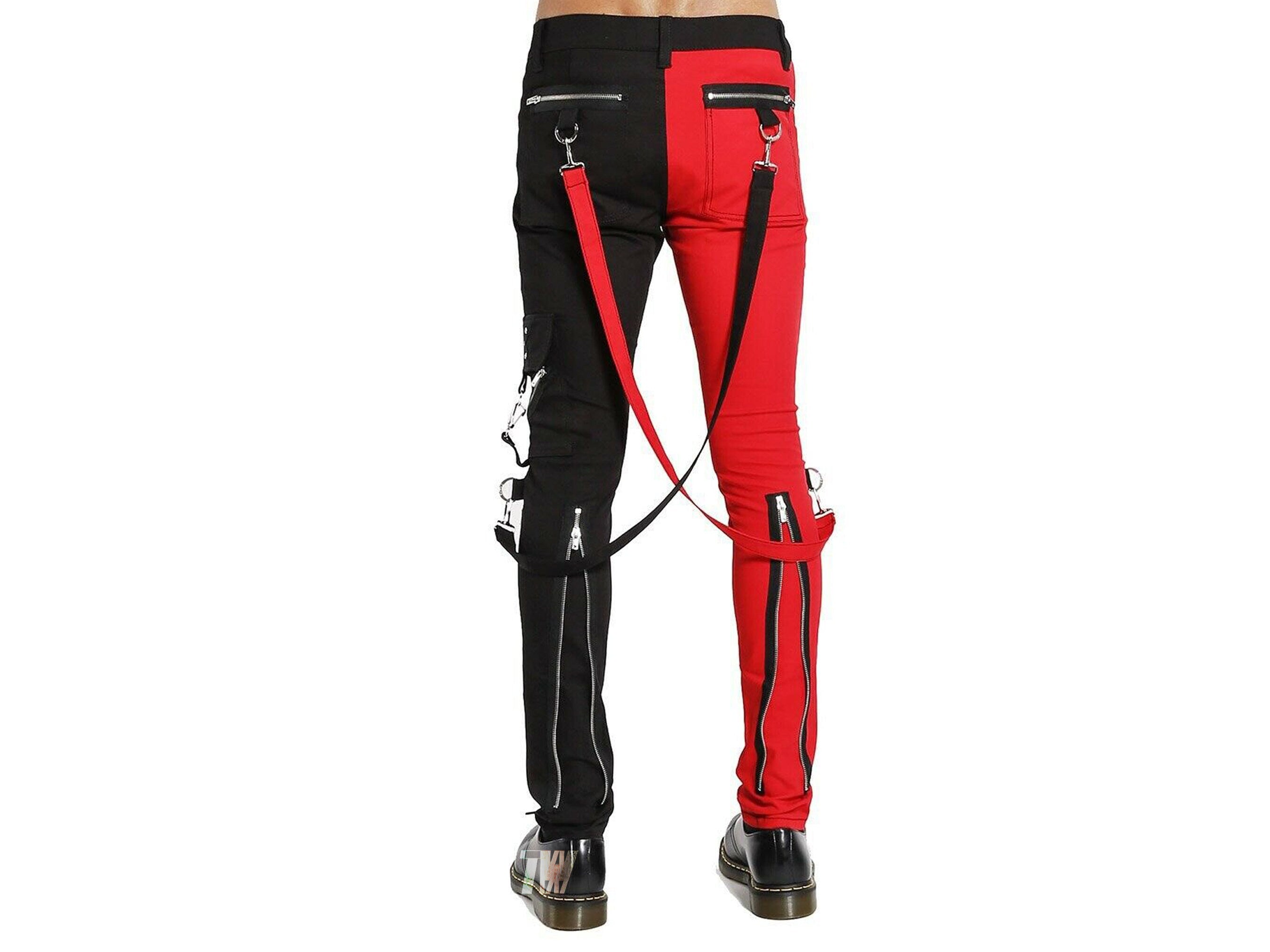 Men Gothic Bondage Gents Pant Red Black Cotton Pants Rock Hard Trouser Heavy Weight Pant EMO Fetish Pants