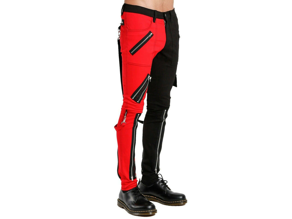 Men Gothic Bondage Gents Pant Red Black Cotton Pants Rock Hard Trouser Heavy Weight Pant EMO Fetish Pants