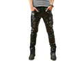 Men Gothic Punk Buckles Black PU Faux Leather Pants