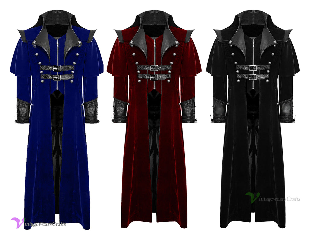 Men's Long Coat Costume Vintage Military Style Gothic Steam punk Trench Cosplay Party Pirate Jacket