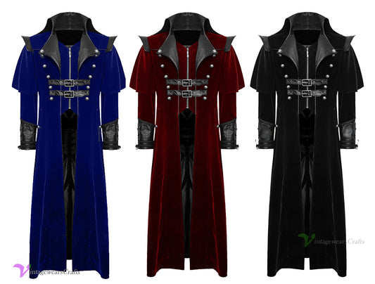 Men's Long Coat Costume Vintage Military Style Gothic Steam punk Trench Cosplay Party Pirate Jacket