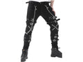 Men's Gothic Dead Threads Pant Black Punk Buckle Zips Chain Strap Punk Trousers
