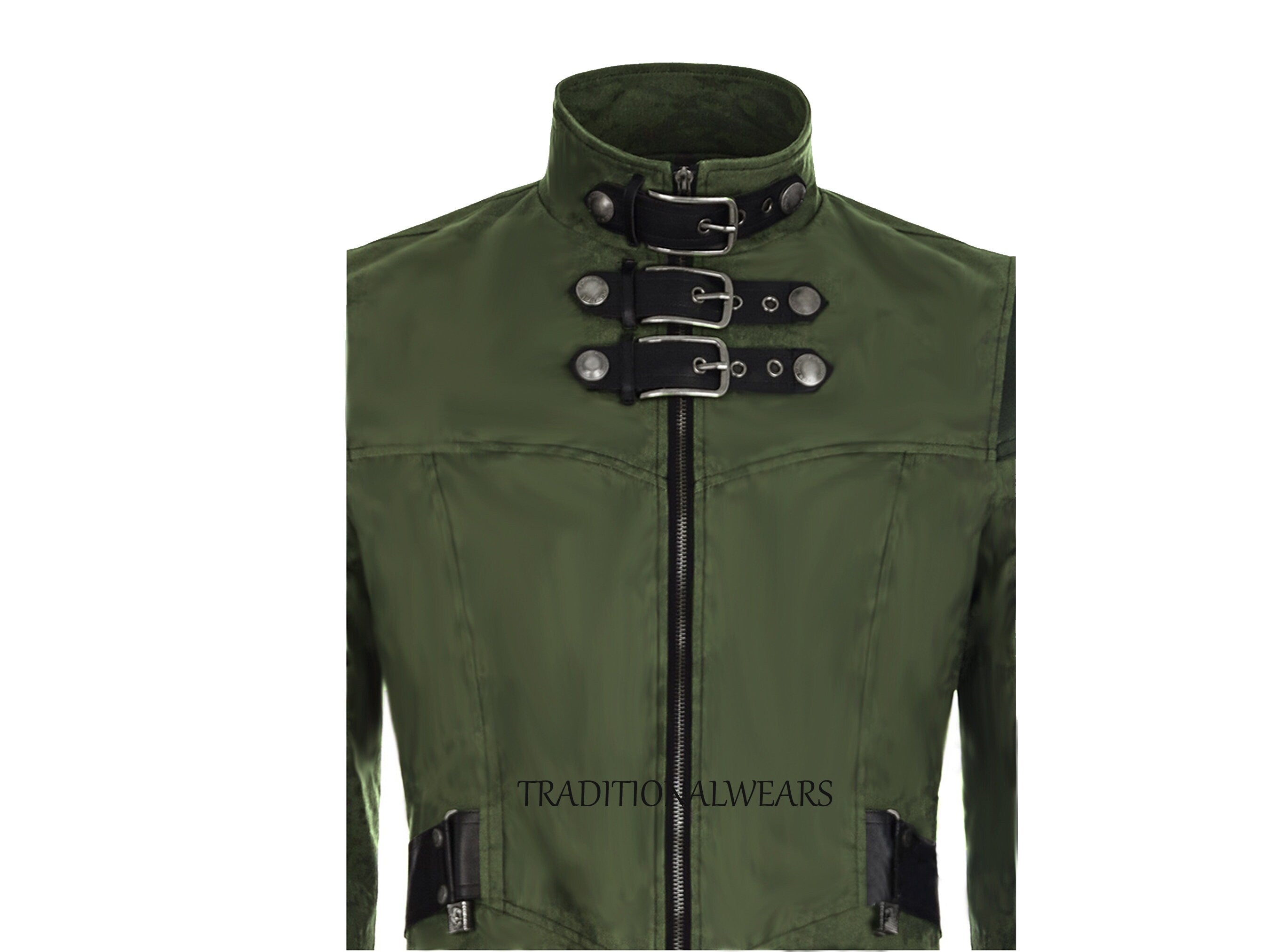 Men's Gothic Military Fashion Style Faux Leather Trench Jacket Steampunk Long Coat