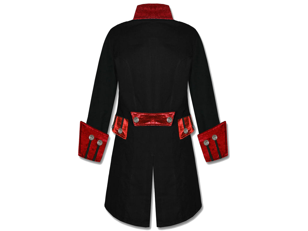 Men's Red Velvet Trim Steampunk Vampire Goth Jacket Pirate Coat