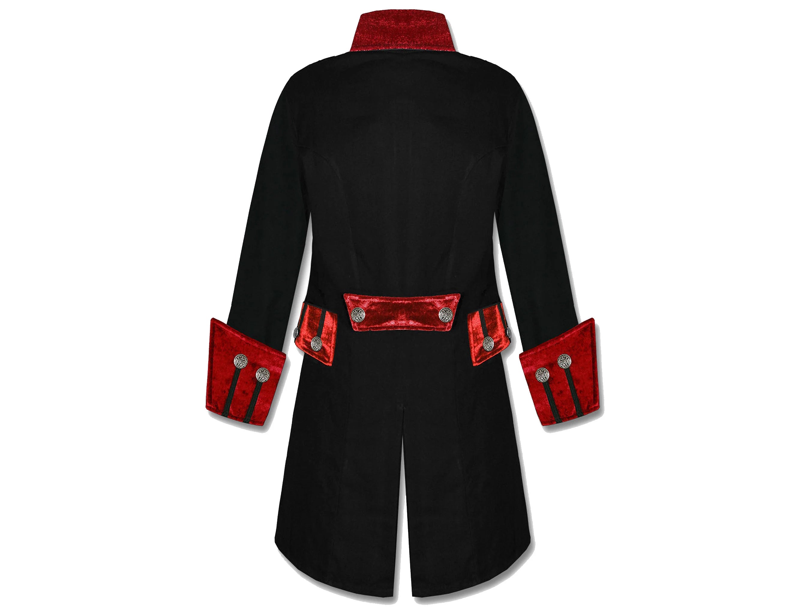 Men's Red Velvet Trim Steampunk Vampire Goth Jacket Pirate Coat