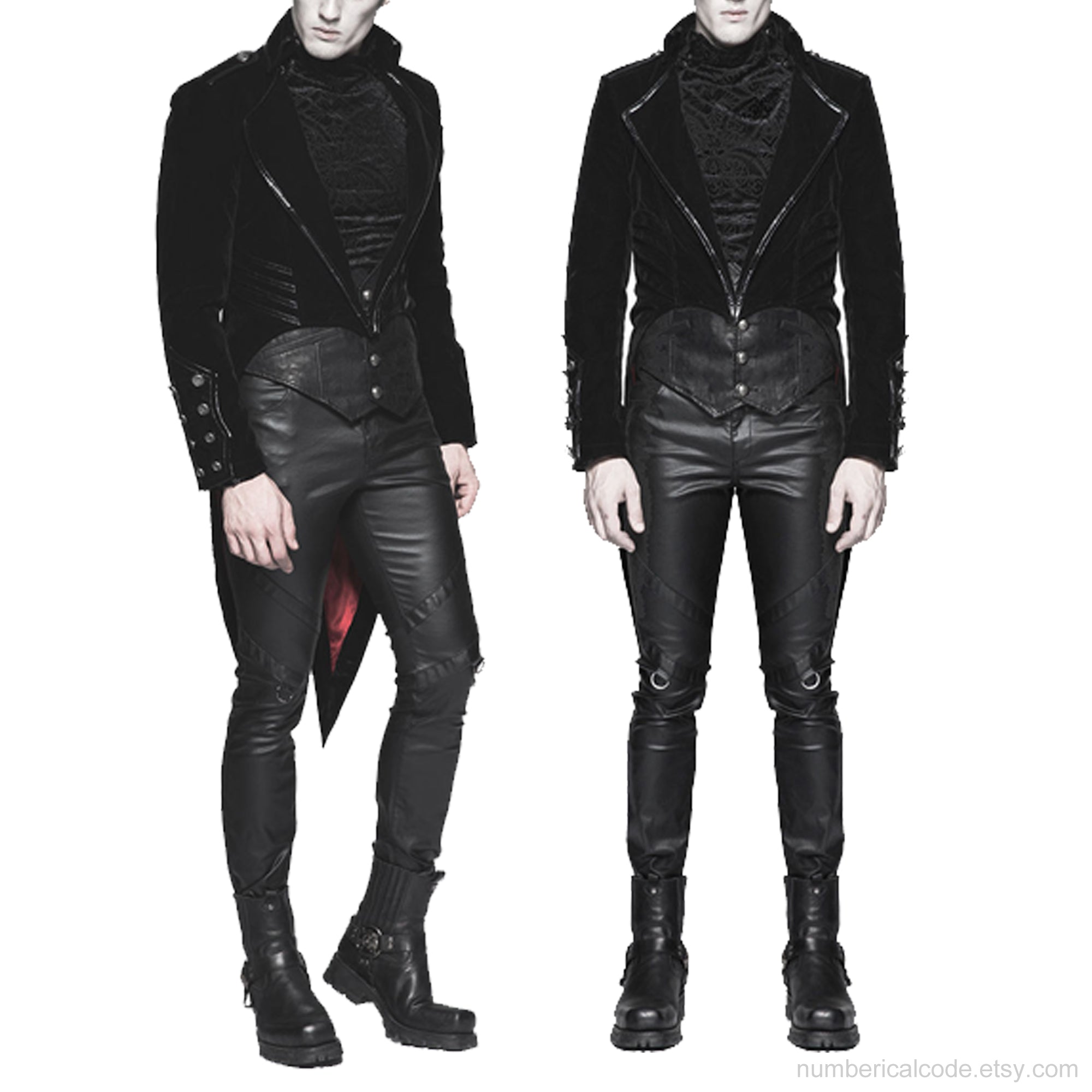 Men's Tailcoat Jacket Black Velvet Gothic Steampunk Vampire Swallowtail Costume