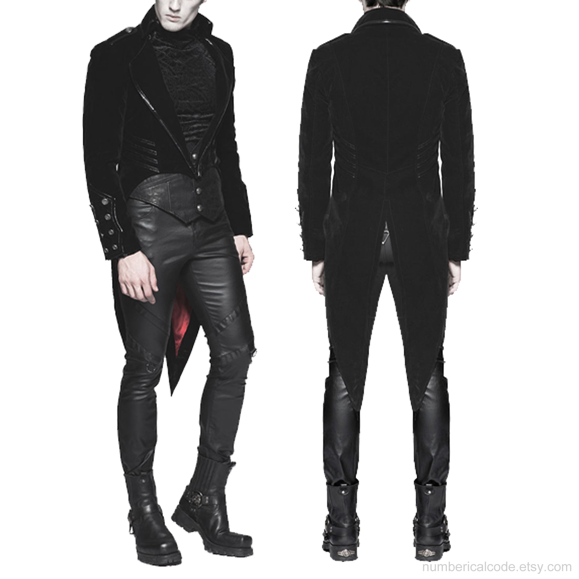 Men's Tailcoat Jacket Black Velvet Gothic Steampunk Vampire Swallowtail Costume