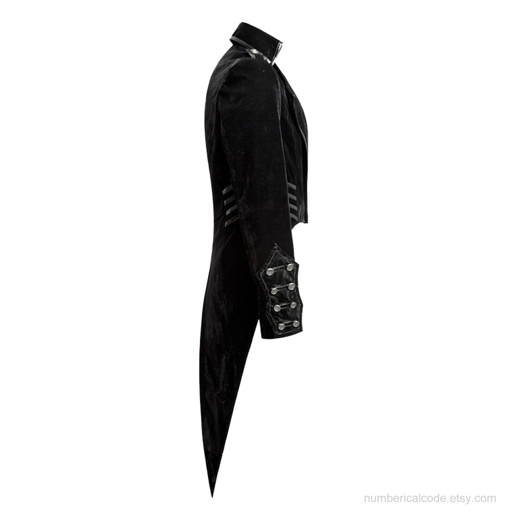 Men's Tailcoat Jacket Black Velvet Gothic Steampunk Vampire Swallowtail Costume
