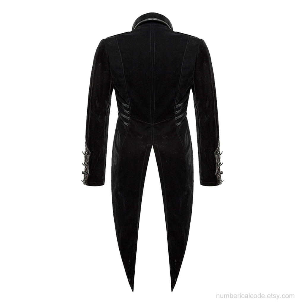 Men's Tailcoat Jacket Black Velvet Gothic Steampunk Vampire Swallowtail Costume