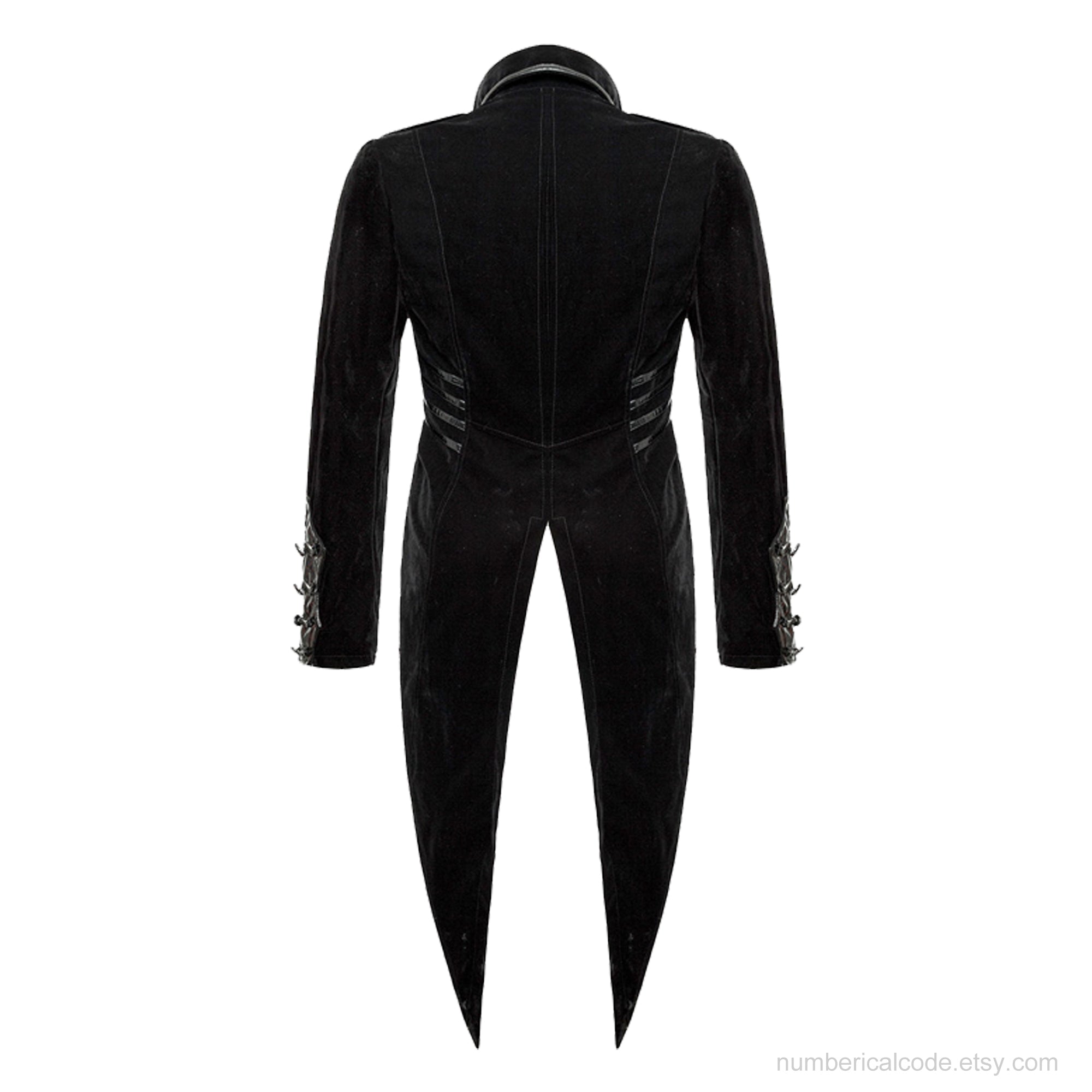 Men's Tailcoat Jacket Black Velvet Gothic Steampunk Vampire Swallowtail Costume
