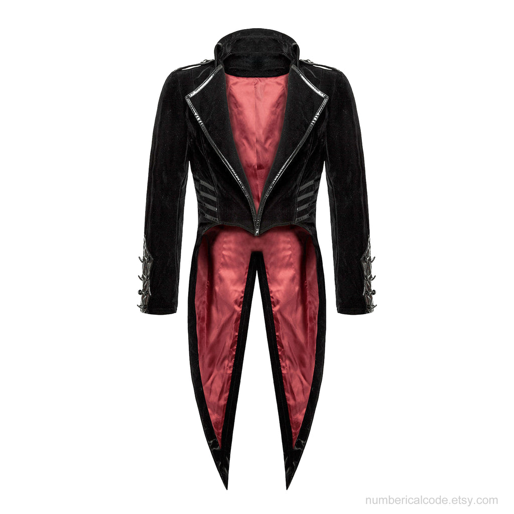 Men's Tailcoat Jacket Black Velvet Gothic Steampunk Vampire Swallowtail Costume