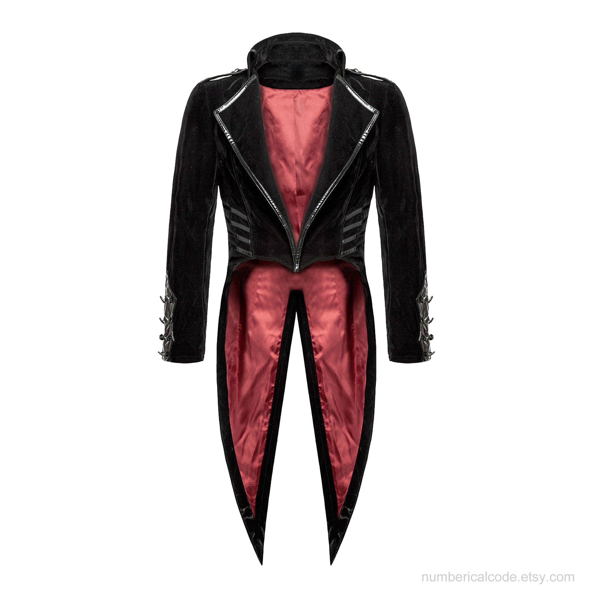 Men's Tailcoat Jacket Black Velvet Gothic Steampunk Vampire Swallowtail Costume