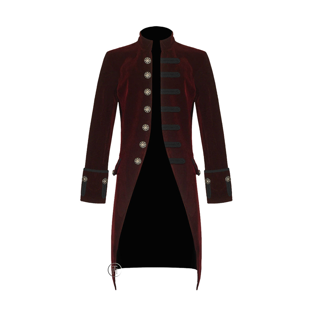Men Velvet Frock Coat Gothic Victorian Jacket Steampunk Pirate Vampire