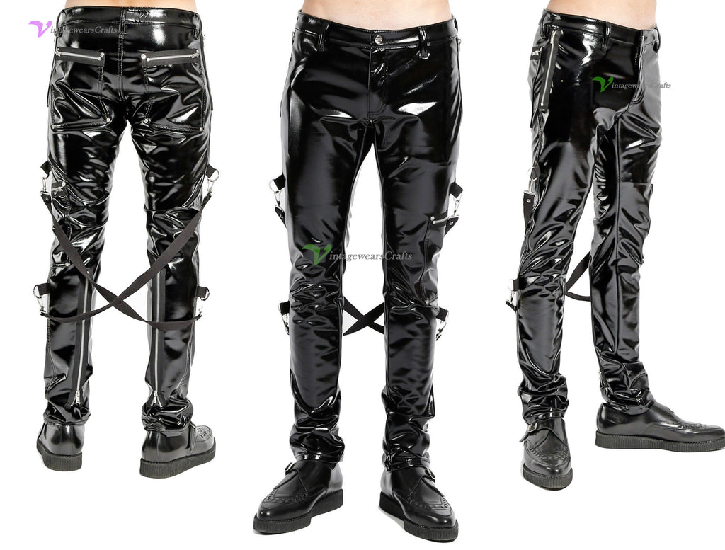 Skinny Jeans Gothic Supreme Chaos Vinyl Punk Rebel Fetish EMO Pants Straps