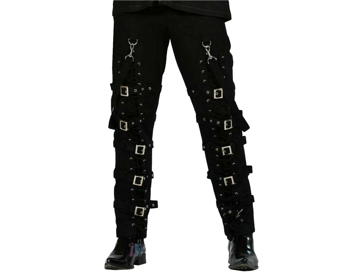 Men Gothic Black Buckles Zips Straps Trouser Goth Punk Cyber Pants