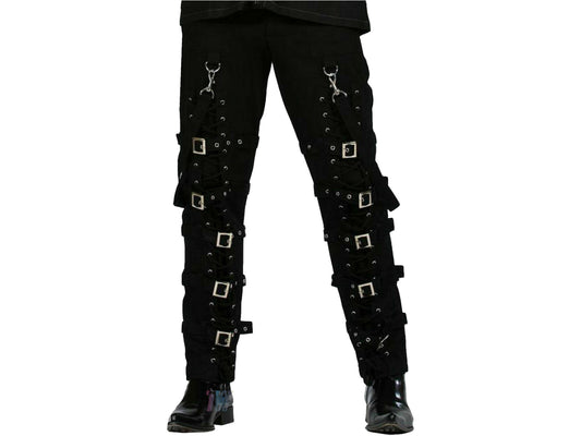 Men Gothic Black Buckles Zips Straps Trouser Goth Punk Cyber Pants