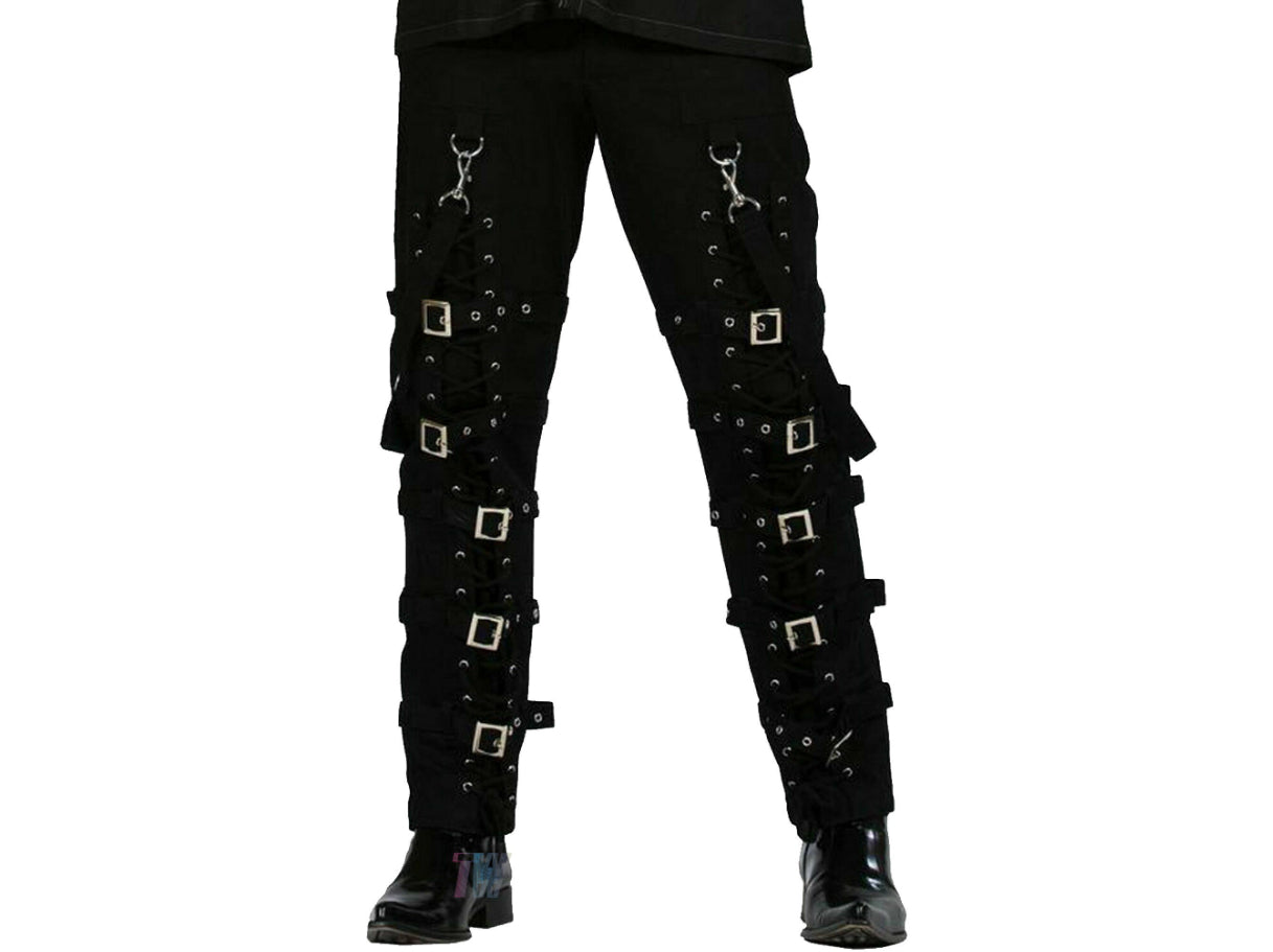 Men Gothic Black Buckles Zips Straps Trouser Goth Punk Cyber Pants