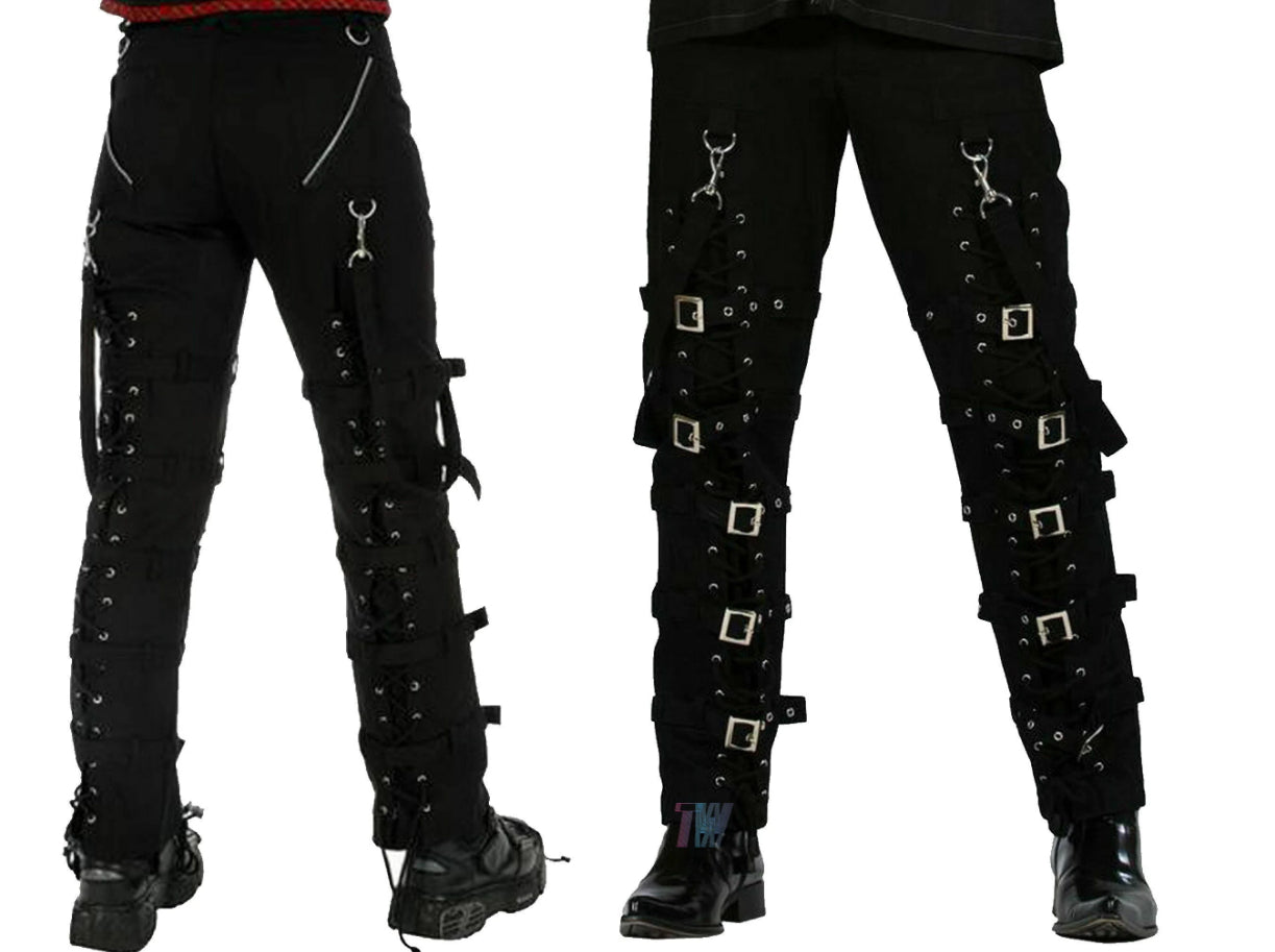Men Gothic Black Buckles Zips Straps Trouser Goth Punk Cyber Pants